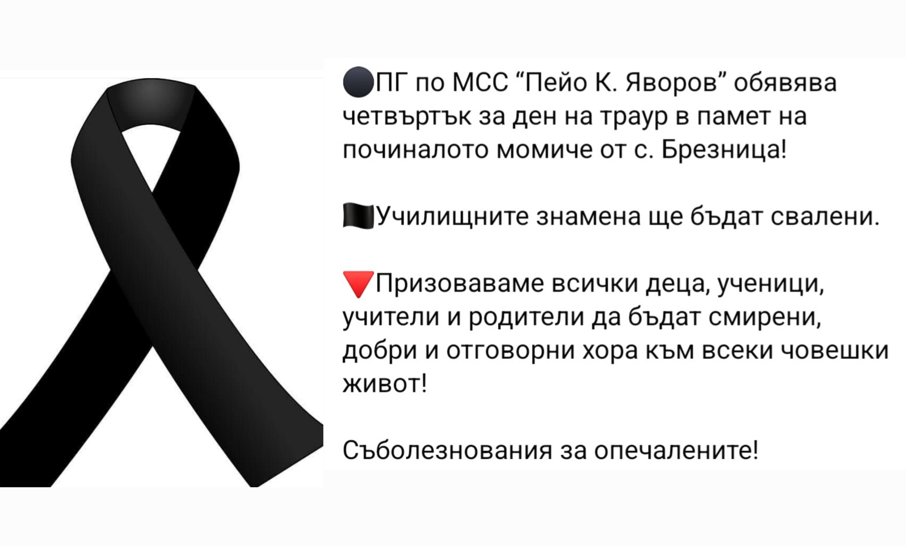 Обявиха ден на траур в ПГ по МСС Гоце Делчев, в памет на починалото 15-годишно момиче